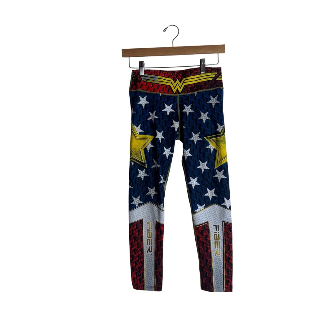 Fiber Leggings Women's Wonder Woman Superhero Athletic Stars Blue Red One Size